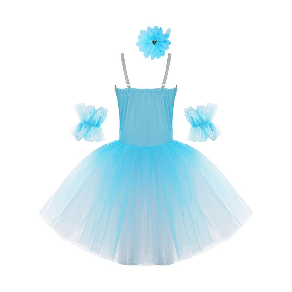 Rochie de dans tutu pentru fete, design fără mâneci, bretele spaghetti ajustabile, dantelă, decorată cu strasuri, fustă din plasă