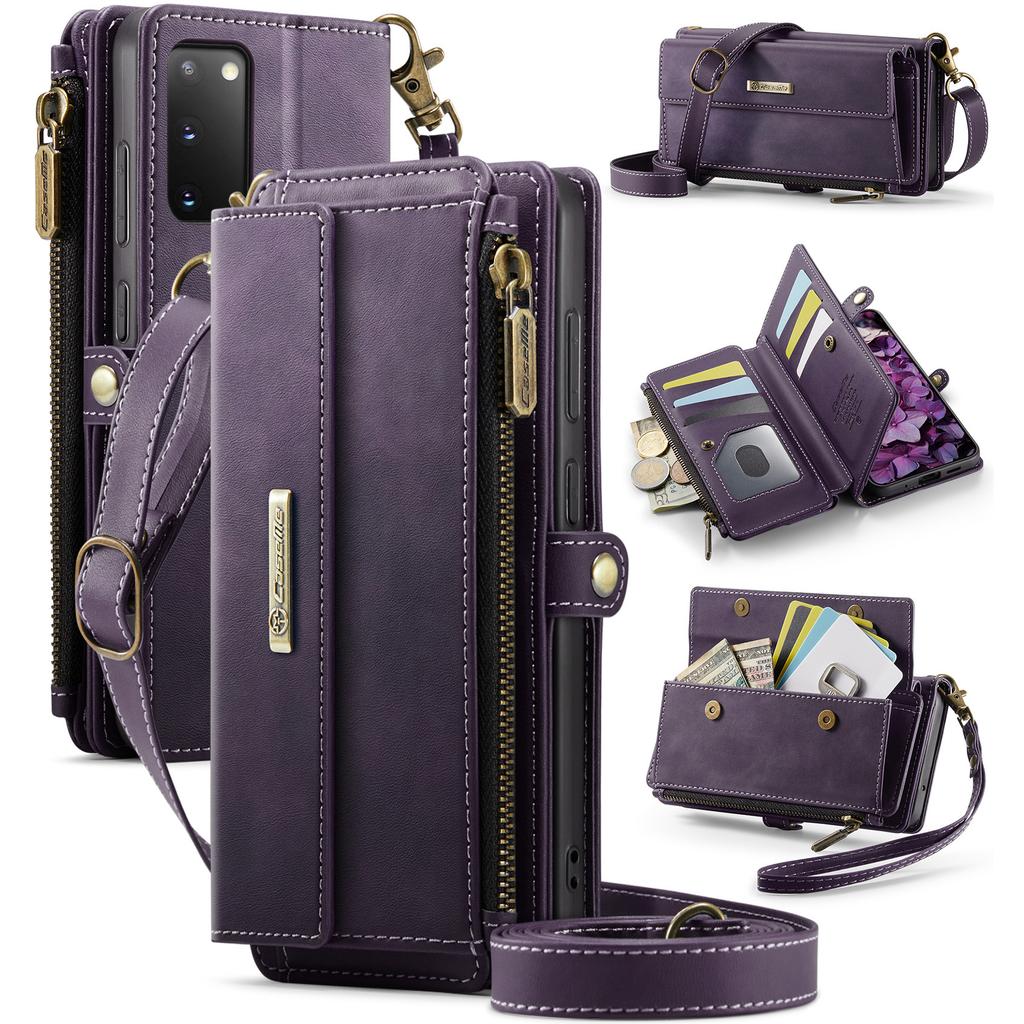 For Samsung Galaxy S20 4G/Galaxy S20 5G Case CASEME C39 RFID Blocking Zipper Wallet Stand Leather Cover with Strap