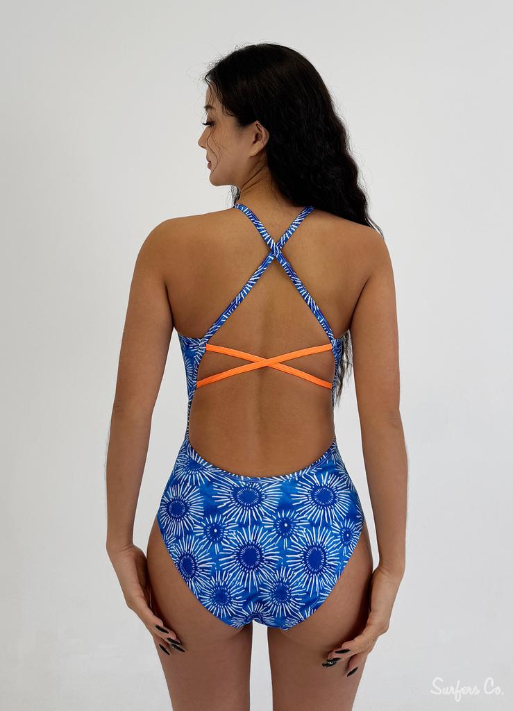 Seopeoseuko Blue Tie-Dye One-Piece Swimsuit