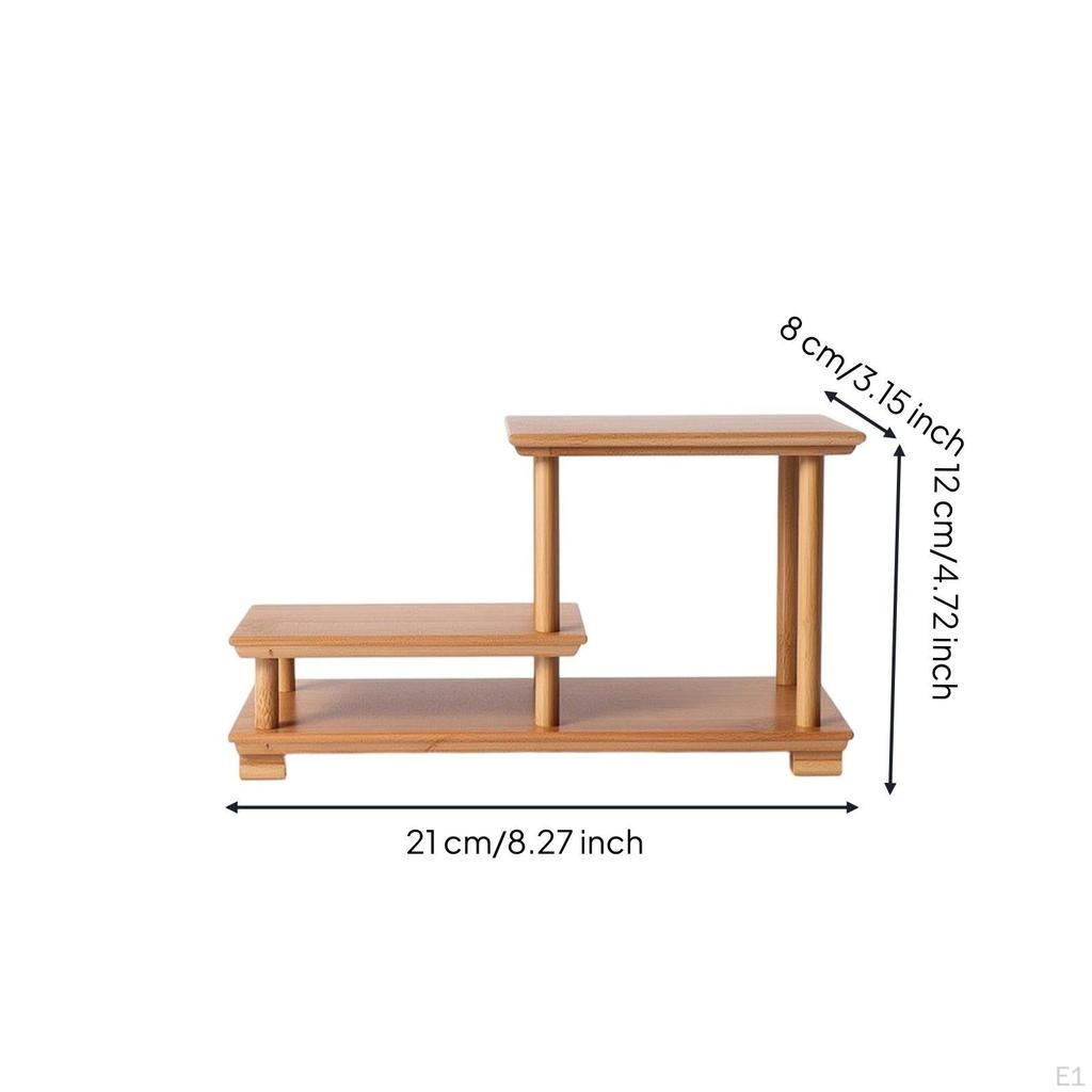 Bamboo Display Shelf Color Tiered Decorative Rack Compact with Tiers for Tea