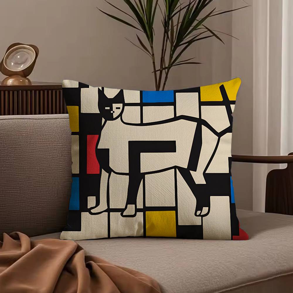 Abstraktní B-Bauhaus Geometrický povlak na polštář Povlak na polštář proti roztočům Neviditelný zip hedvábný krátký plyš Potah na polštář na pohovku