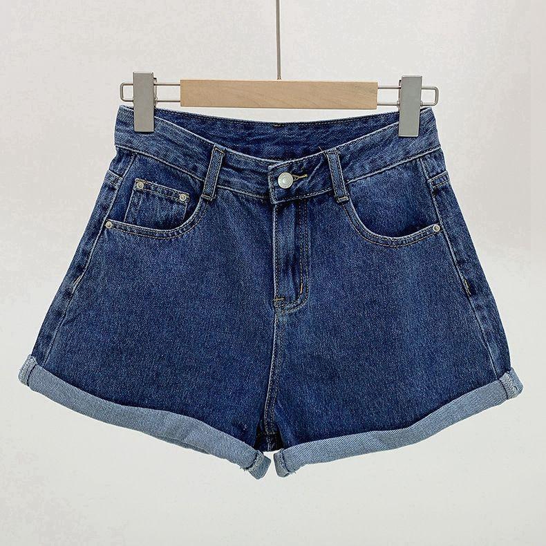 Stylish Loose High-Waist A-Line Denim Shorts for Women – Summer Korean Wide-Leg Slim Fit with Curled Hem