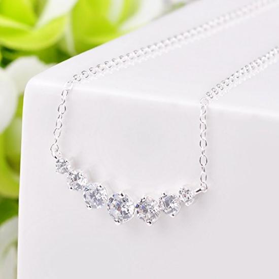[Ashley Jewelry] Sterling Silver 925 Necklace, Simple Line Design, CZ Diamond, Women's