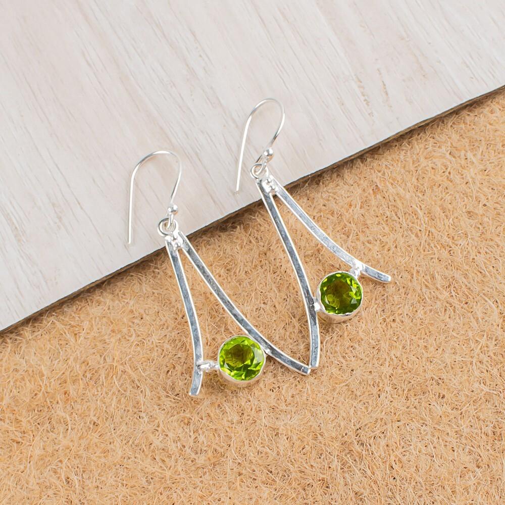 Peridot Gemstone 925 Sterling Silver Jewelry Handmade Women Gift Earrings 1.45" EE-66-3