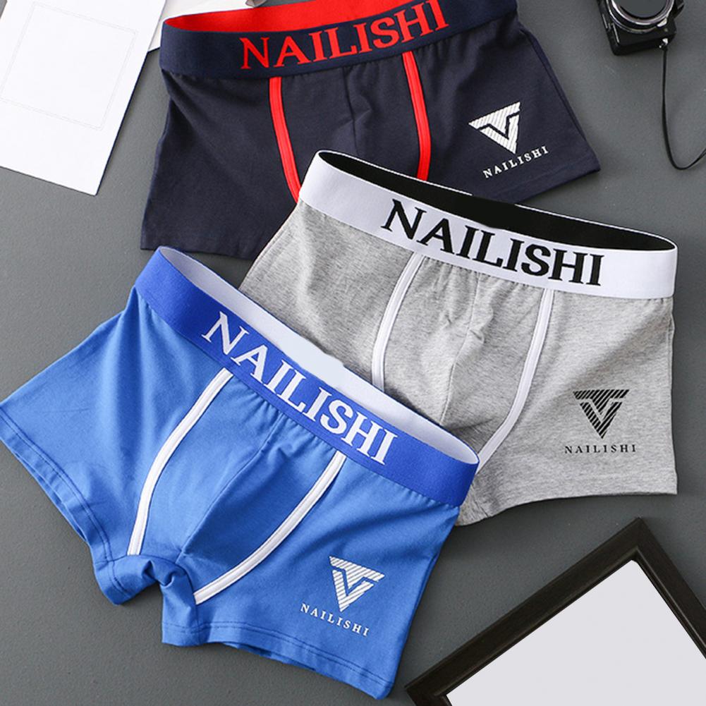 Men Boxer Briefs Mid-rise Elastic Waistband Letter Print Leisure Shorts Underwear U-Convex Breathable Panties Daily Wear