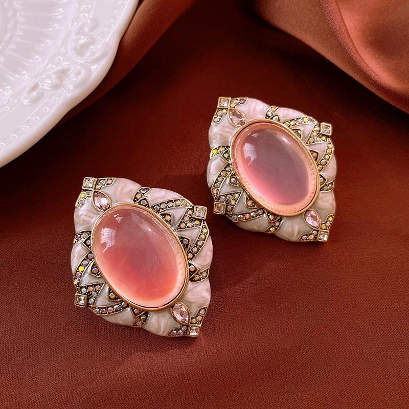 Elegant Knot Diamond Embedded Enamel Flower Earrings Vintage Court Style Women's Fashion Jewelry Personality Trend