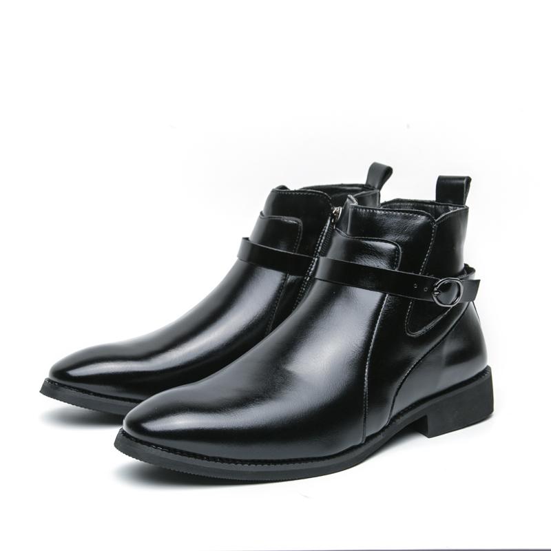 

Fashion Men Casual Low Top Shoes Classic Chelsea Fashion Boots Side Zipper Male Comfortable Ankle Boots Pointed Toe Male Motocross Boots 47 чёрный