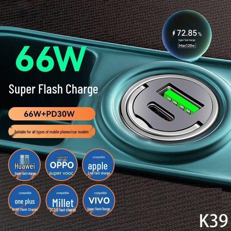 Invisible 100W Car Charger: Dual Port | Fast Charging for Apple, Huawei, Xiaomi