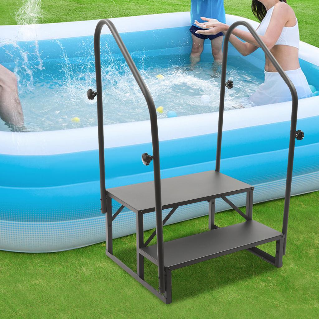 RV Step Ladder 2-Step with Handrail Portable Steel Stairs 450lbs Load for Hot Tub Spa Mobile Home