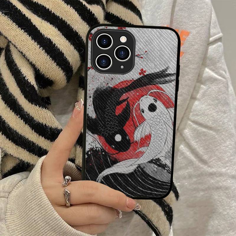 Chinese Koi Fishes Phone Case Hard Leather Case for iPhone 11 12 13 Mini Pro Max 8 7 Plus SE 2020 X XR XS Coque