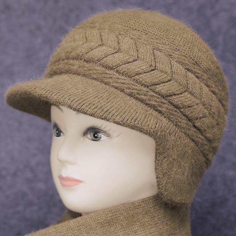 Women's Winter Hat & Scarf Set: Thick Knit with Ear Protection for Middle-Aged and Elderly