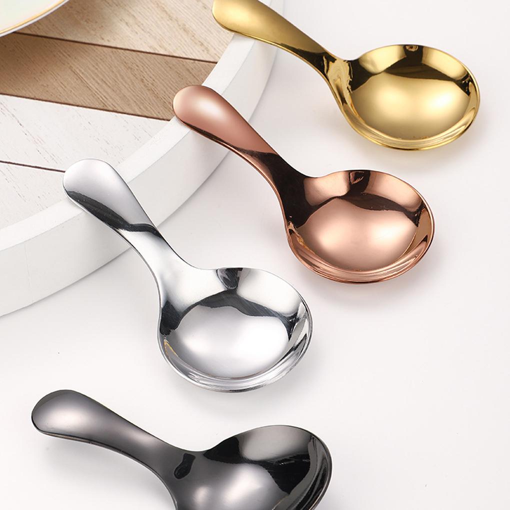 Stainless Steel Teaspoon Mini Smooth Short Handle Reusable Sugar Coffee Tea Cake Pudding Ice-cream Spoon Flatware