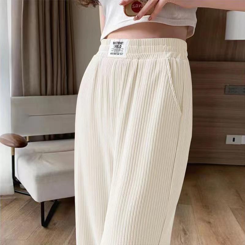 Women's Ice Silk Summer Thin High Waist Drape Loose Straight Leg Slimming Floor-Length Casual Pants Korean Sle