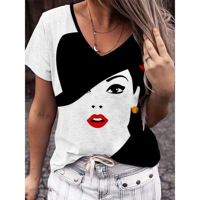 Letni damski T-shirt z dekoltem w serek, z krótkim rękawem, z nadrukiem graficznym, outdoorowy, damska odzież codzienna oversize, streetshirts