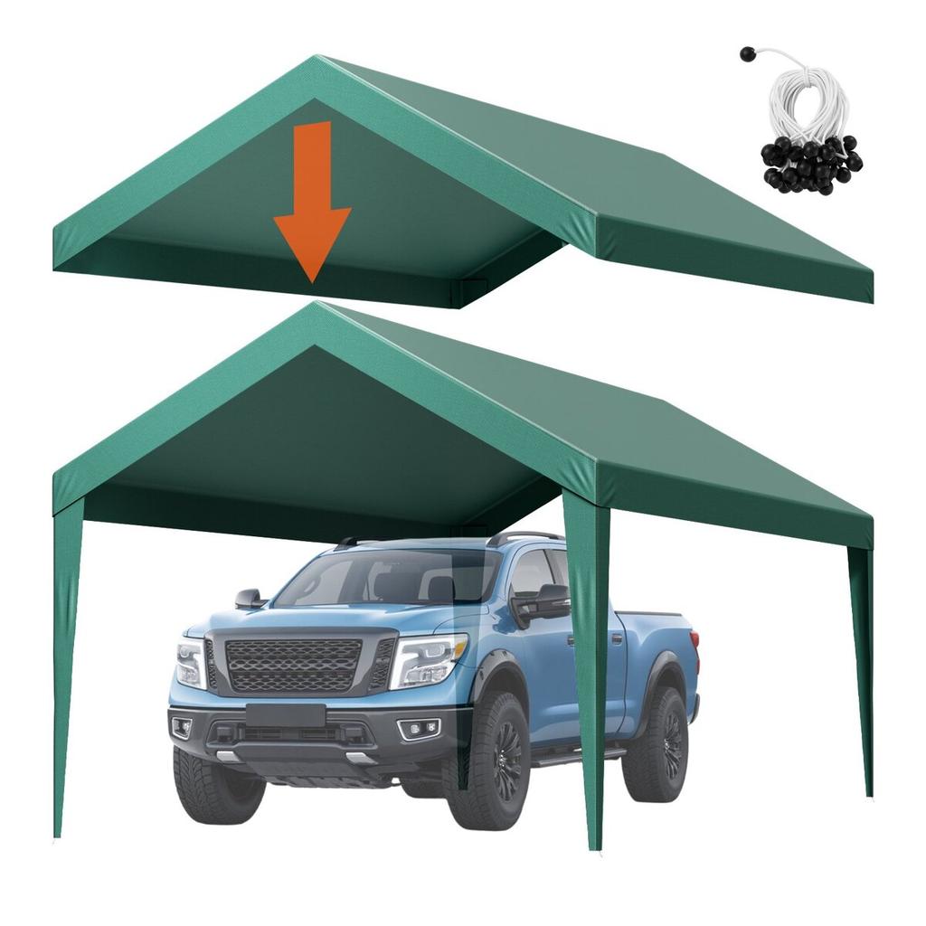 Carport Replacement Canopy, 3 x 6 m Potable Garage Tent Top Tarp, UV-Resistant & Waterproof Car Shelter Tarp, Heavy Duty Car Port Cover with Ball