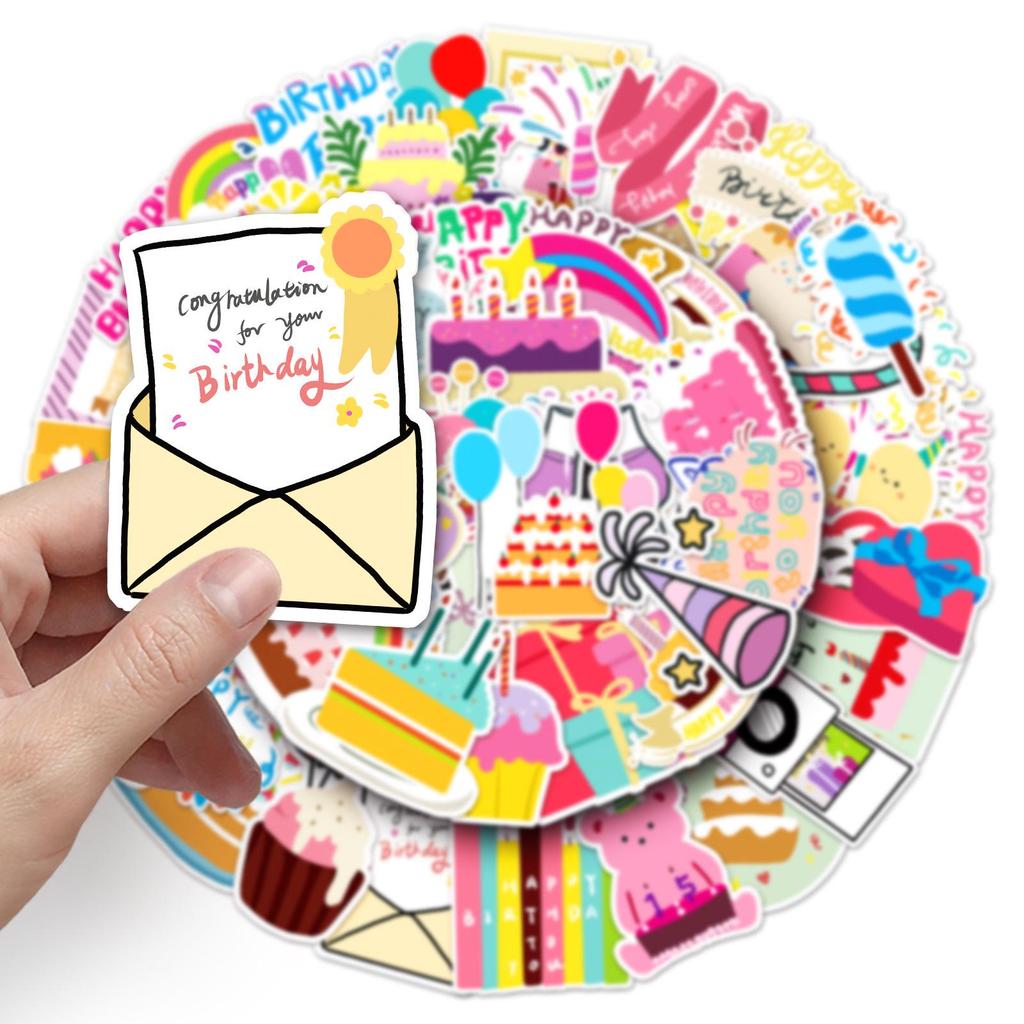 50 Waterproof Cartoon Birthday Stickers for Kids - DIY Journal, Card Making, and Water Cup Decoration