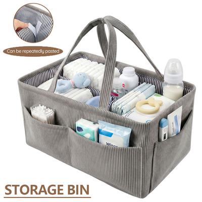 Organisateur de panier à couches pour bébé Pliable Velours Coton Panier de rangement pour chambre d'enfant avec Multi-poches et Poignée Organisateur de panier à lingettes portable