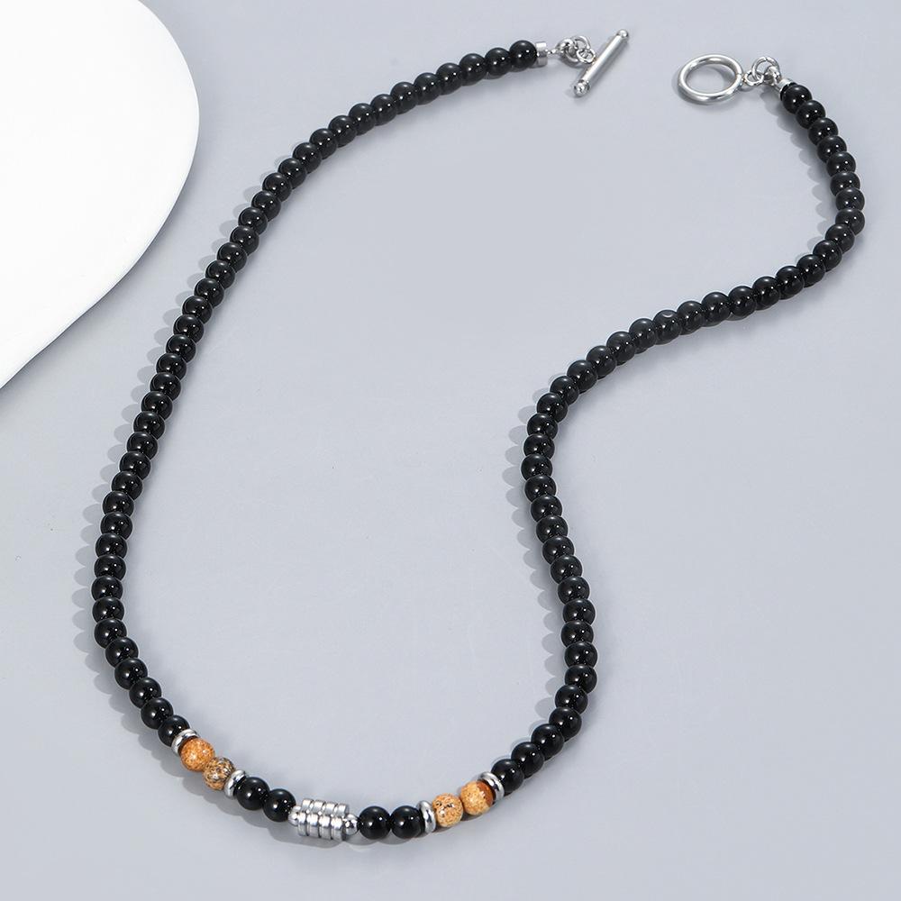 Natural Tiger Eye Stone Beads Choker Necklace for Men Men  Accessories Stainless Steel Black Neck Chain Collar Necklace