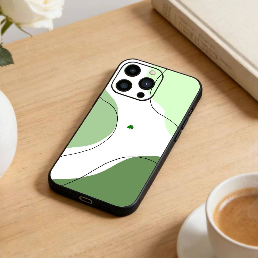 Four-leaf Clover Phone Case For iPhone 16,15,14,13,12,17,Pro Max,Plus Silicone Black Case
