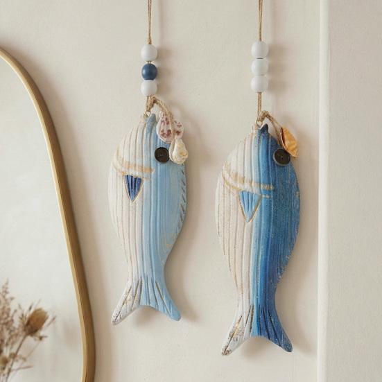 Wall Hanging Decoration Fish Shaped Wood Carving Pendant with Lanyard Easy to Hang Versatile Wall Art for Bathroom Door Entrance