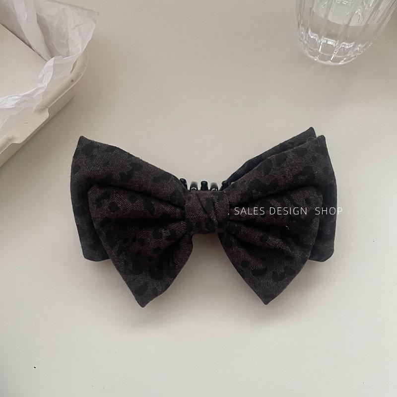 Leopard Print Double Layer Bow Hair Clip for Women - High Ponytail Accessory