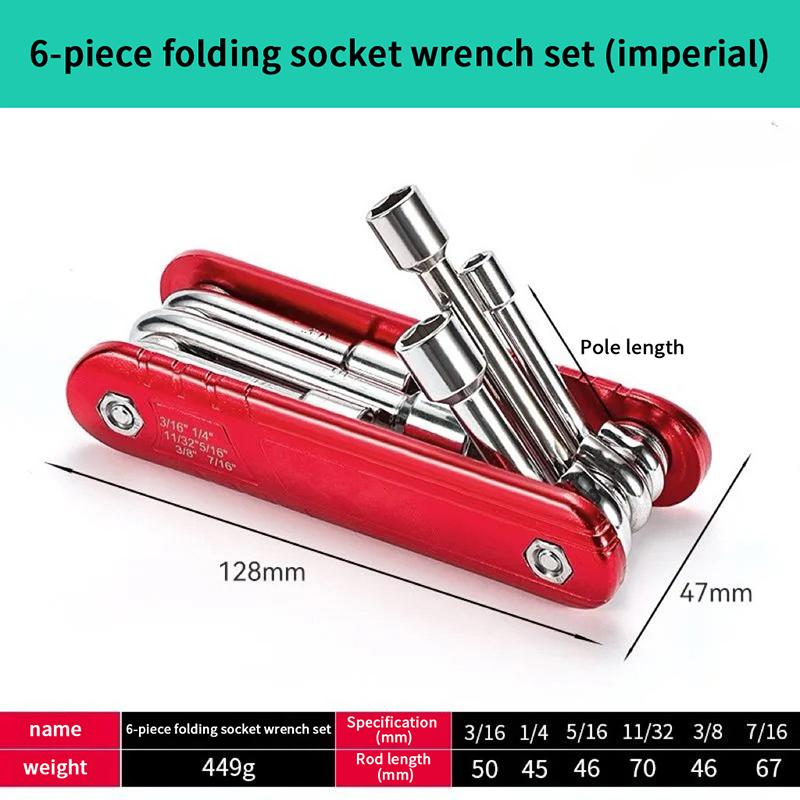 Hex Nut Driver Set 6 In 1 Folding Nut Driver Set Imperial/Metric Motor Folding Socket Wrench Steel Shank Portable Premium Handle