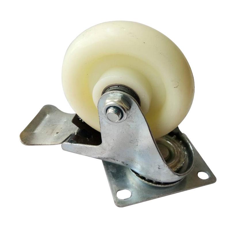 Medium Duty Swivel Caster with Brake - White Nylon Wheel