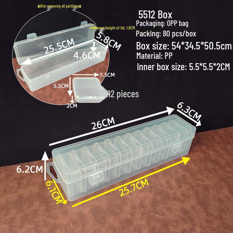12-Grid Transparent Plastic Gift Box for Sample Display and Fishing Hooks.