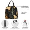 Black Golden Leaf Print Insulated Lunch Bag for Women Kids Portable Food Boxes Thermal Lunch Box Tote