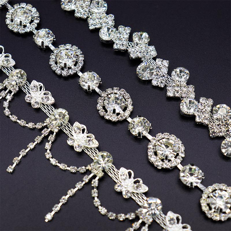 10Yards Rhinestone Trim Tassel Chain Flower Shape Diamond Crystal Clothing Party DIY Wedding Rhinestone Ribbon Gift Decoration