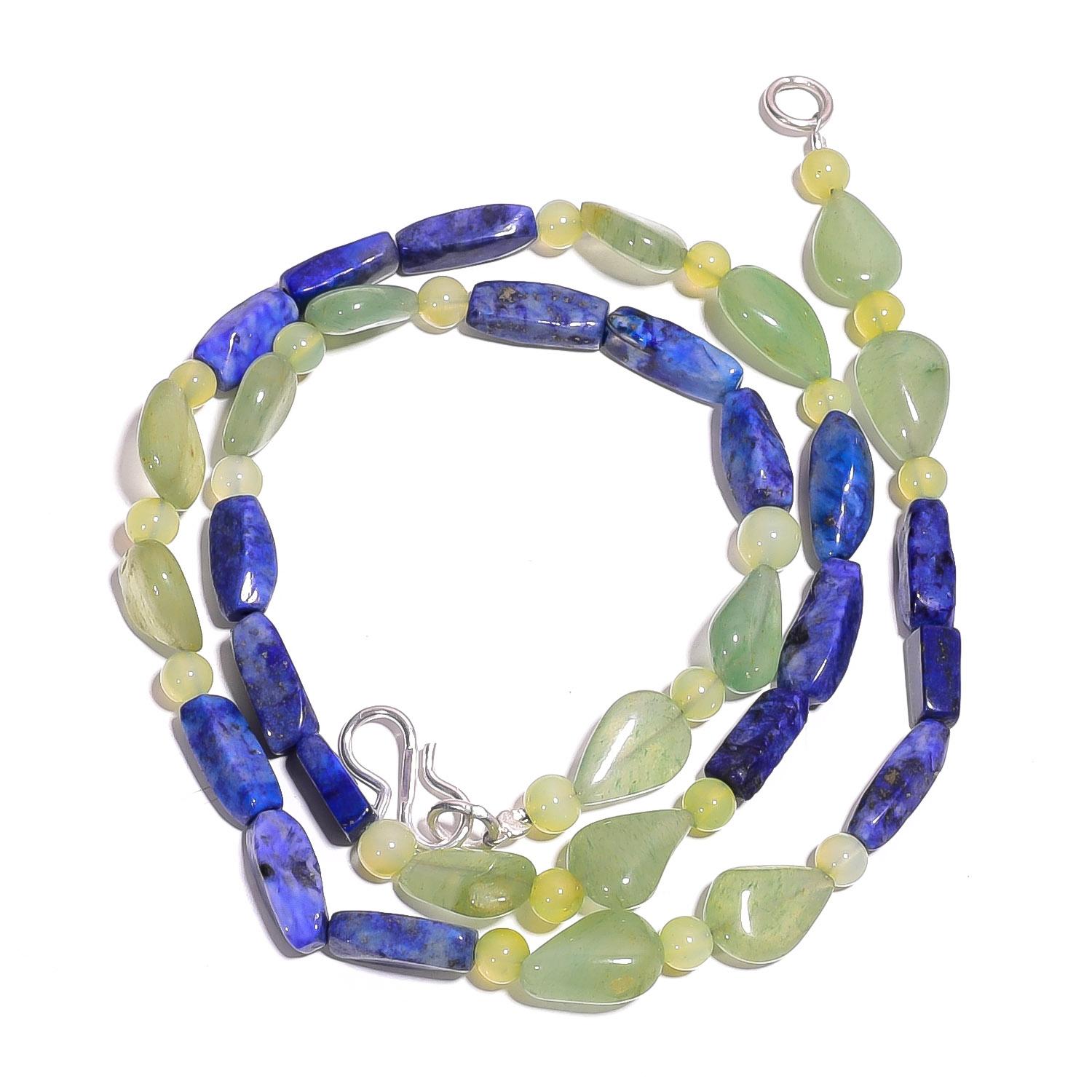 

Natural Lapis Lazuli Aventurine Gemstone Mix Smooth Beads Necklace 17 UB-4156 UB-4156