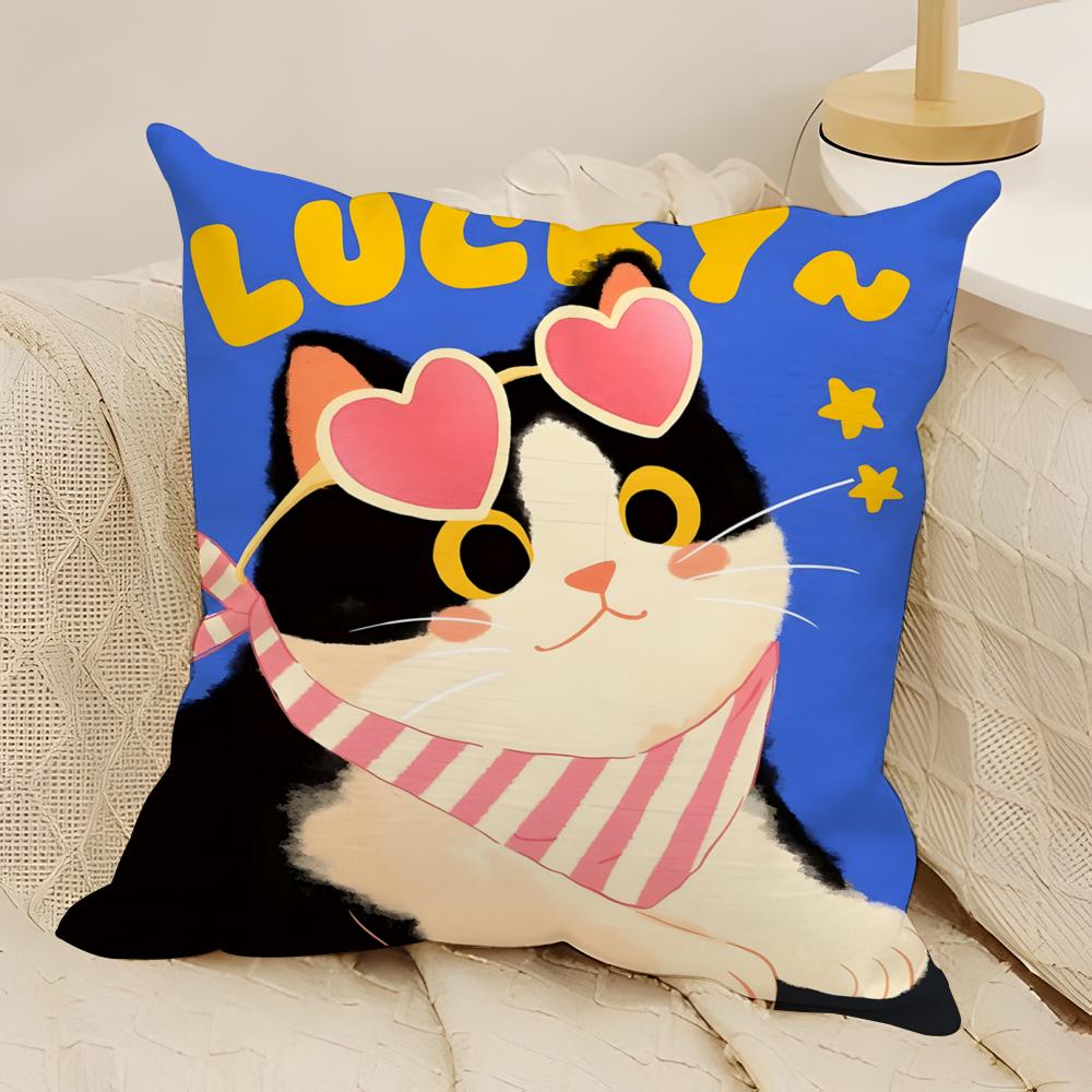 Cute cartoon cat patterns Pillow Case Natural Linen Double-Sided Printing Sofa Home Decor Cushion Cover