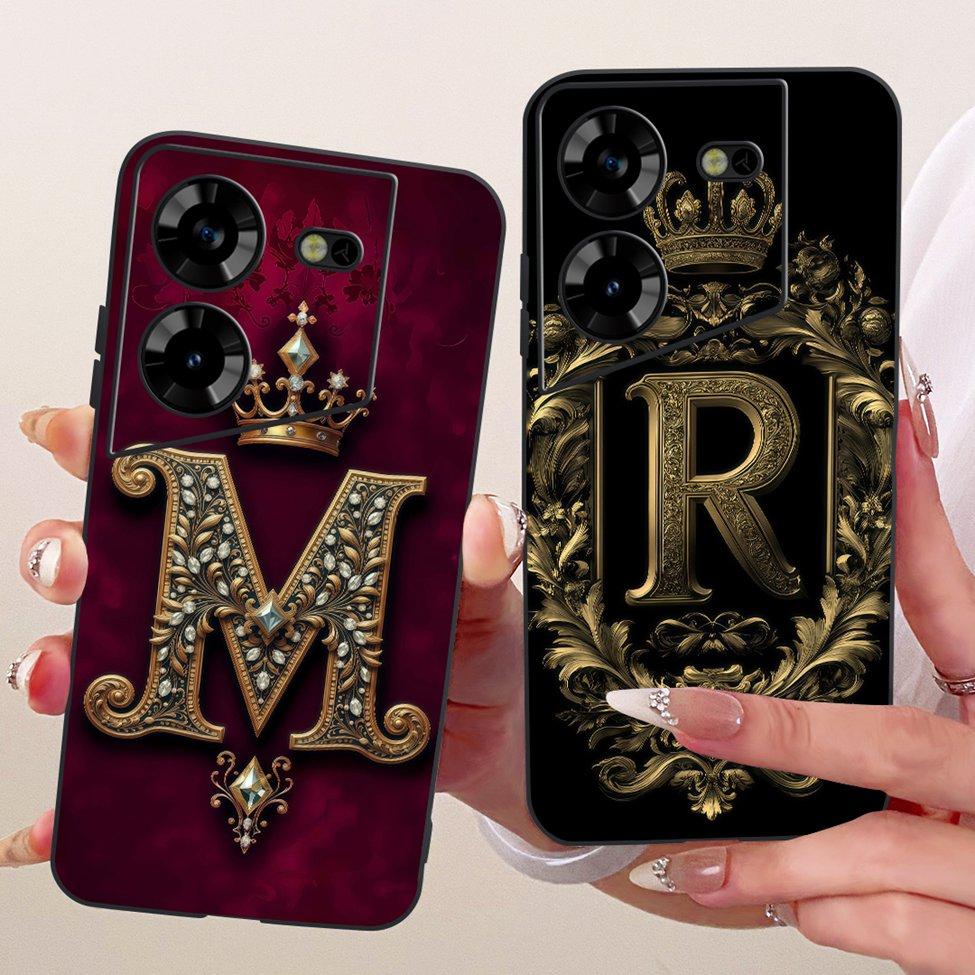 For Tecno Pova 5 Case Silicone Luxury Crown A-Z Letters 2D Flat Pattern Soft Phone Casing For Tecno Pova5 LH7n Cover