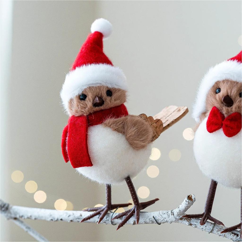 Christmas Simulation Bird Hanging Pendant Foam Red Scarf Hats Bird Xmas Tree Ornaments Merry Christmas Decor Happy New Year