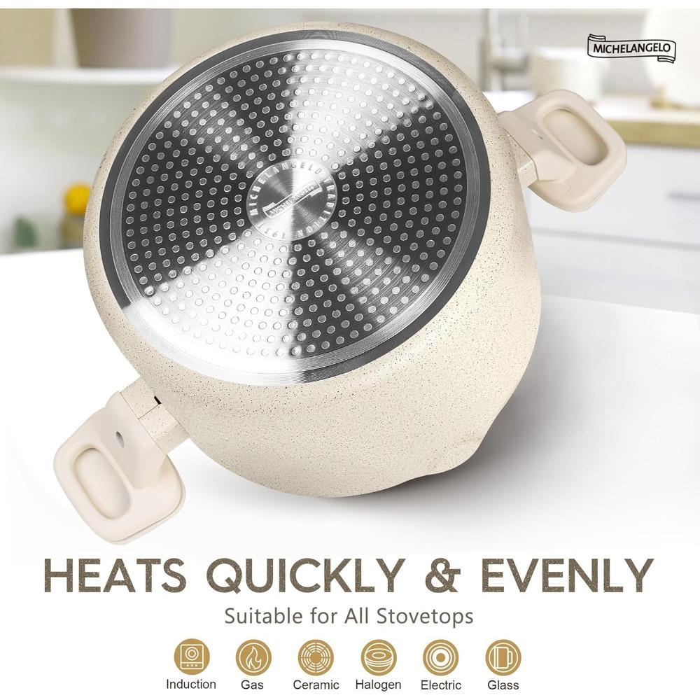 MICHELANGELO 6QT Granite Coating Nonstick Stock Pot with Lid Pasta Pot with Twist and Lock Handles Multipurpose Pot Cookware