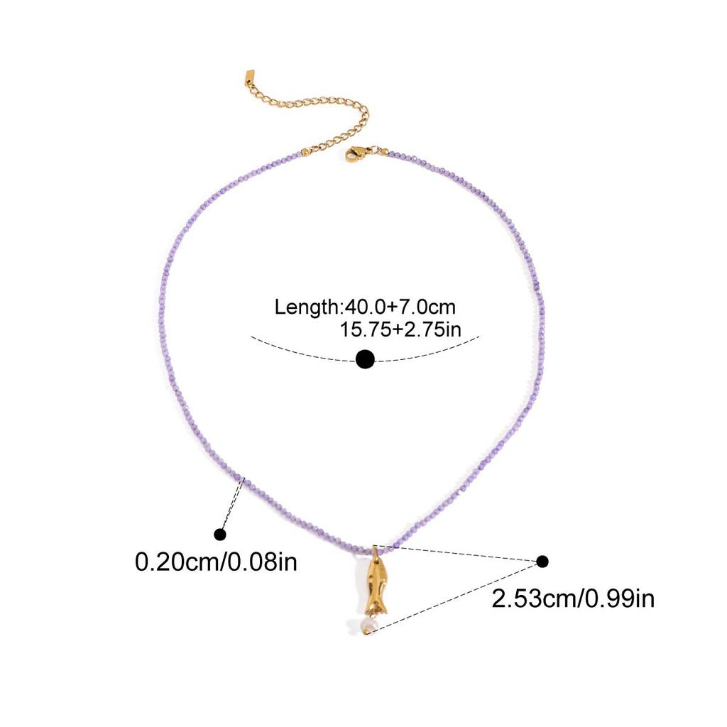  Beach Ocean Vacation Style 18K Gold Color Stainless Steel Pendant Necklace Natural Stone Bead Necklace Women