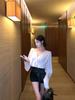 Korean Style Color Block V-Neck Batwing Sleeve Shirt - Women's Elegant Tie-Up Waist Spring Top