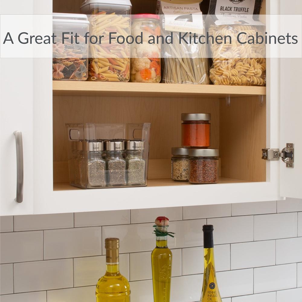 Square Open Front Storage Organizer Bin Clear Multi-Purpose Holder Kitchen Bathroom Office Easy Access with Handles