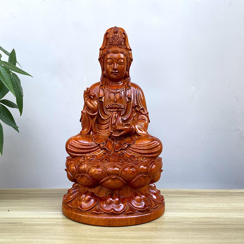

Резьба по массиву дерева Лотос Гуаньинь Бодхисаттва Буддийские фигуры Дом Комната Офис Богатство Удача Фэн-шуй Декор будда дерево