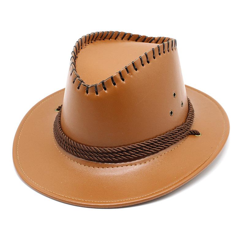 Western Cowboy Hat Ethnic Style Outdoor Horse Racing Knight Hat Imitation Leather Glossy Top Hat Styling Hat