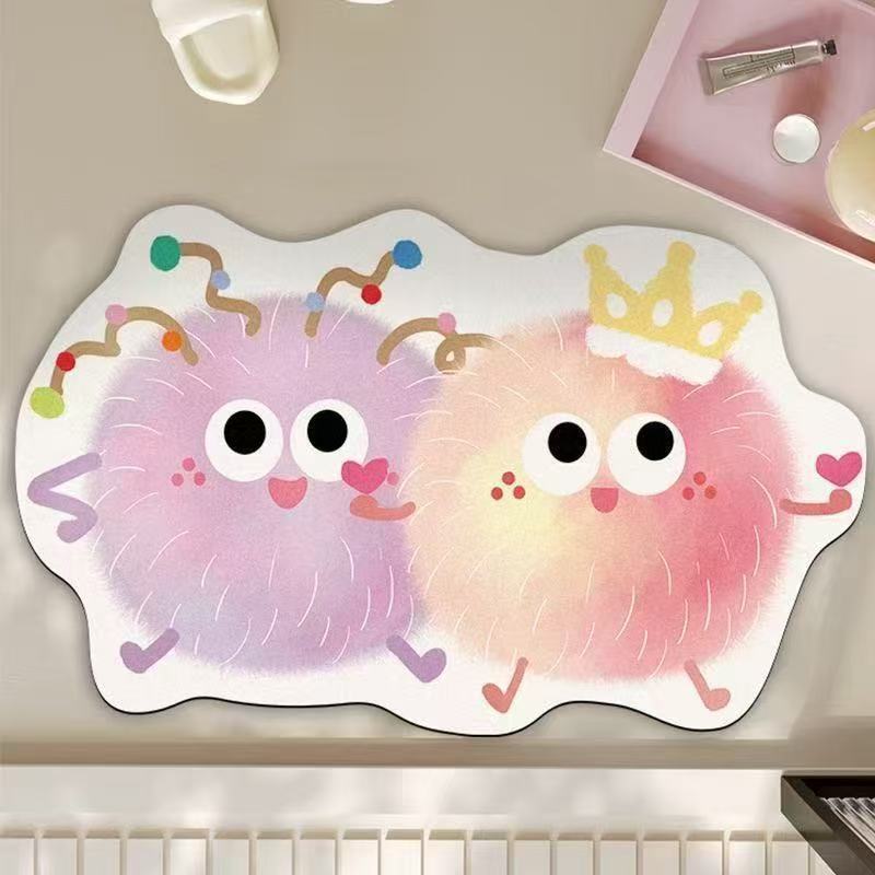 Cartoon Hairball Bathroom Absorbent Floor Mat Household Bathroom Door Diatom Mud Non-Slip Easy To Take Care Of Foot Mat 50*80cm