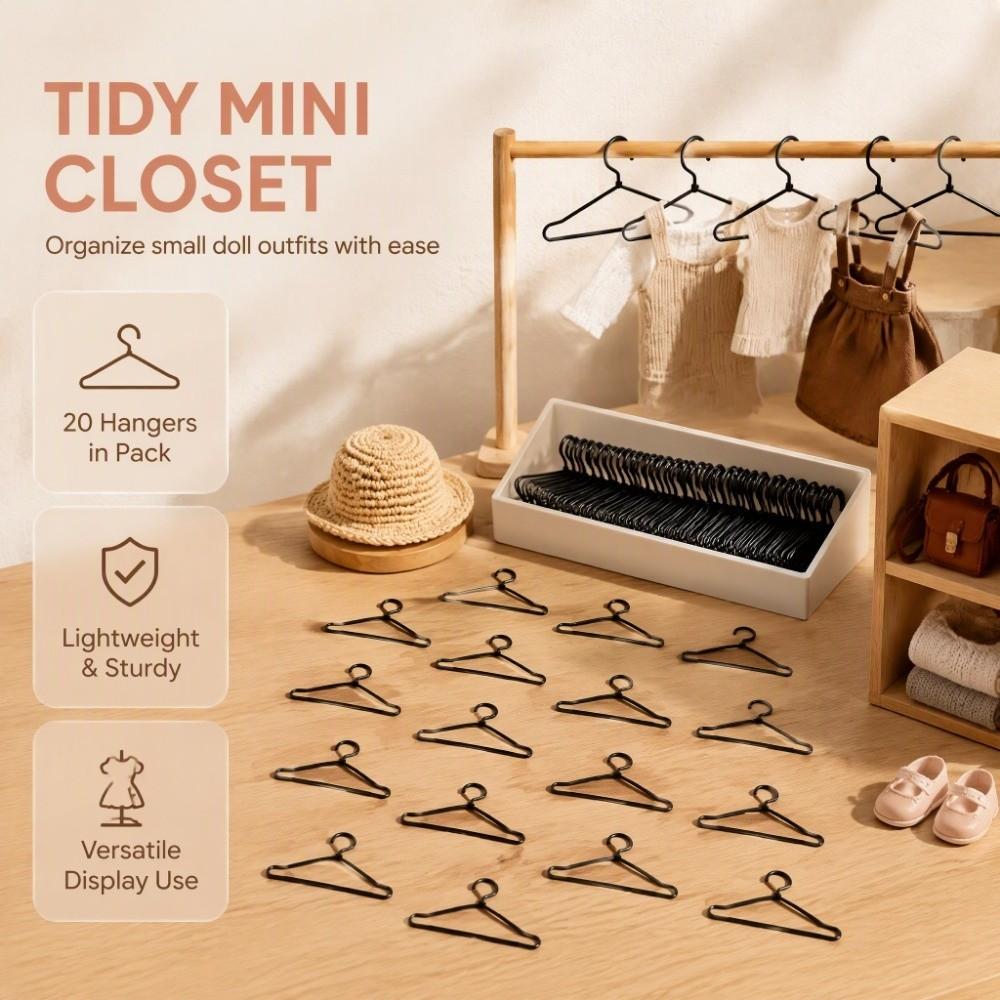 20pcs 65mm Size Miniature Wire Hangers Small Size Doll Dress Hangers  Garment Organizer