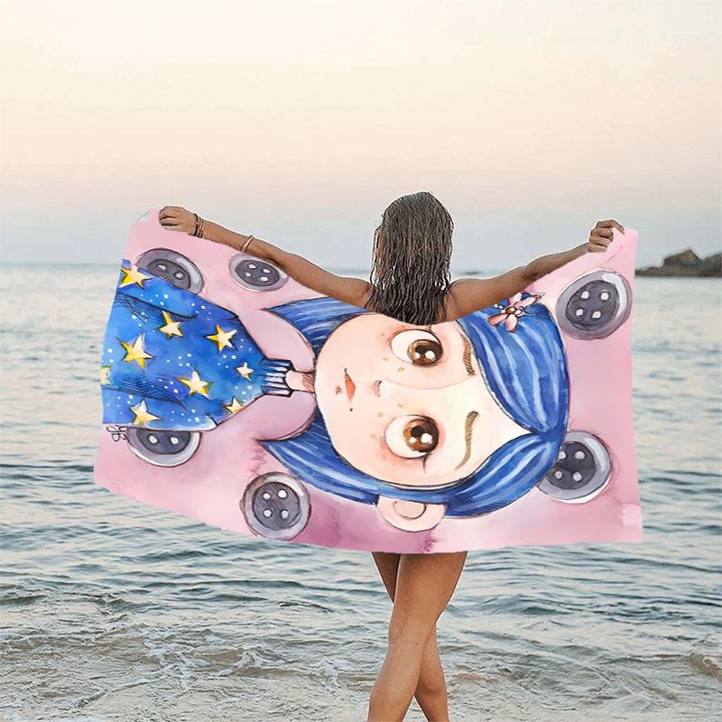 1pc Coraline Beach Towel, Beach and Seaside Swimming Pool Equipment, Fashion Pattern, Rectangular, Travel Essentials