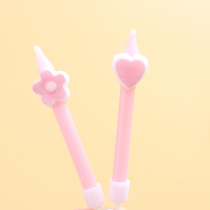 New Ins Style Pink Cartoon Love Flower Birthday Candle Creative Party Short Stem Candle with Base