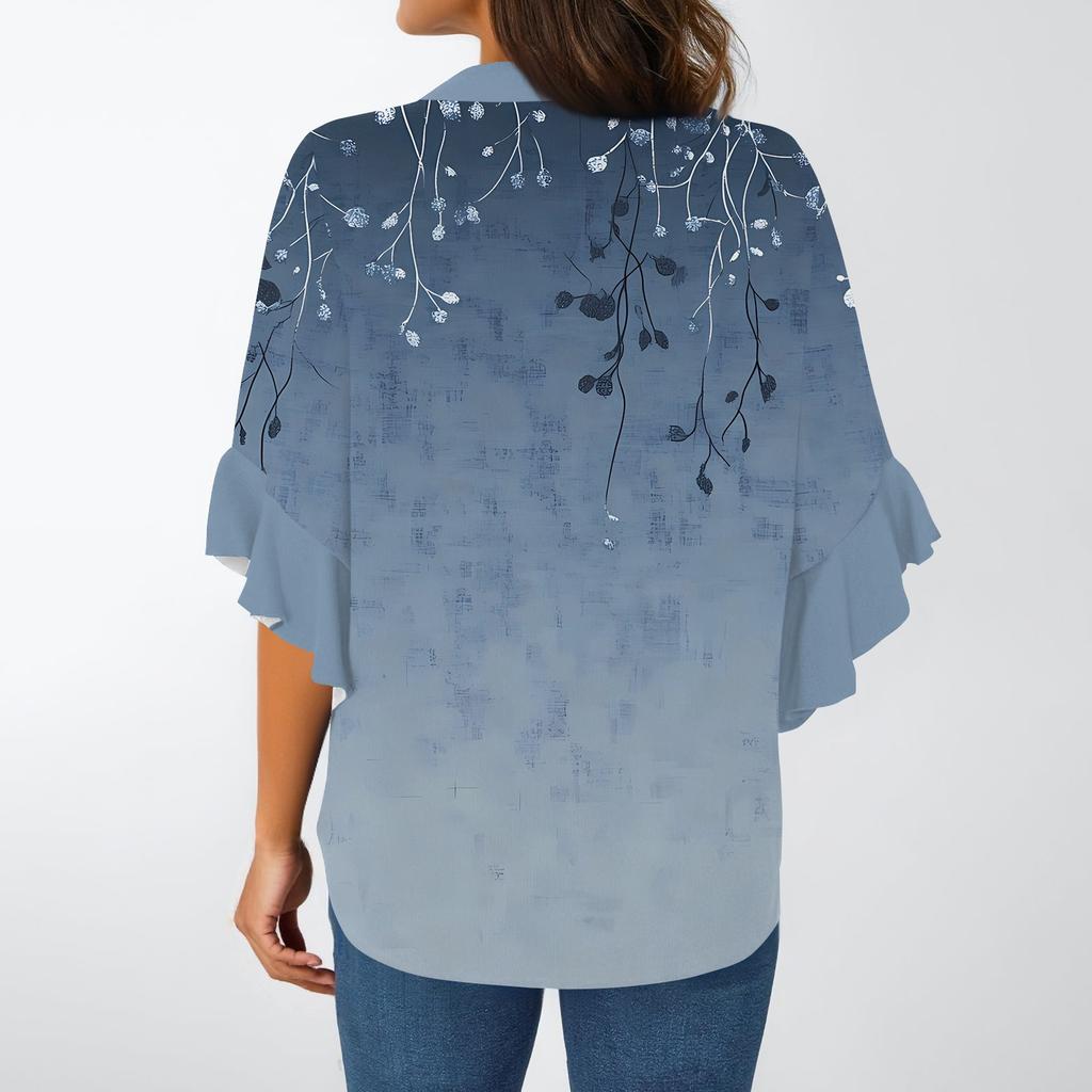 Summer Tops For Women Cute V Neck 3/4 Sleeve Blouses Floral Print Top Casual Shirts
