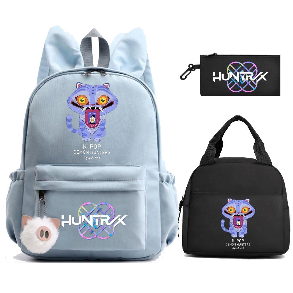 

3Pcs/set Cute K-Pop Demon Hunters Printed Backpack with Lunch Bag Pengcil Case for Teenager Girl Boy Back To School Bookbag Large Capacity Travel Bag