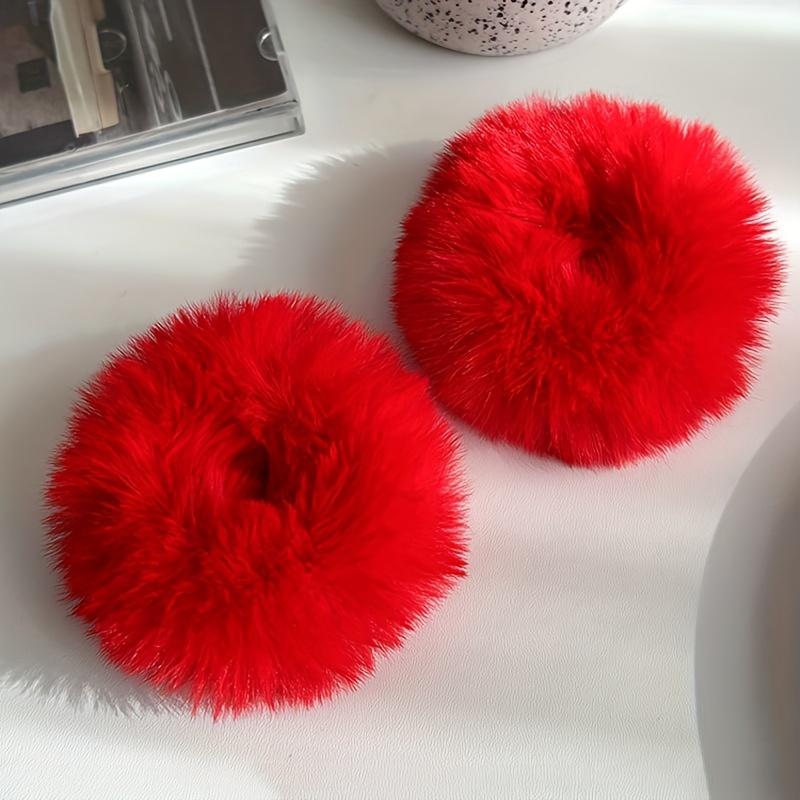 

2pcs/3pcs/4pcs Red Fluffy Hair Ties for Women, New Style Hair Bands for 2025, Festive Hair Additions for The New Year