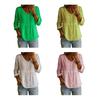 Women Shirt V-Neck Long Sleeve Buttons Placket Shirt Tops A-Line Silhouette Short Front Long Back Hem Casual Shirt