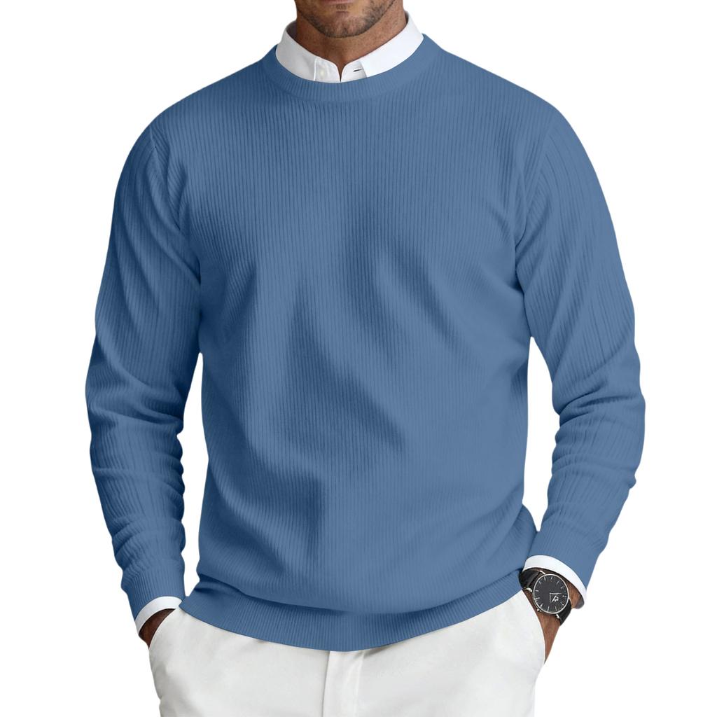 Men's Round Neck Long Sleeve Ribbed Knit Pullover
