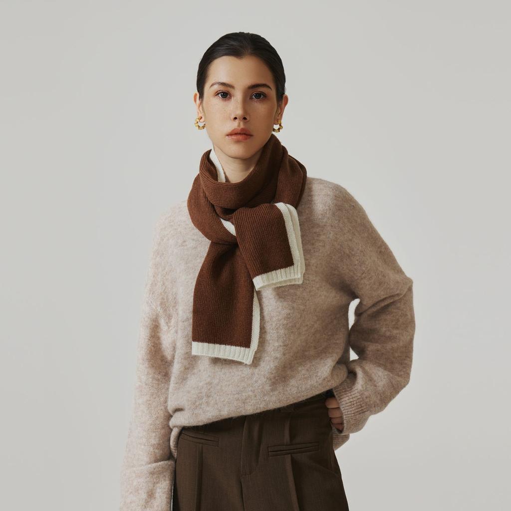 Knitted 100% wool scarf women's autumn and winter high-end sense new versatile narrow scarf simple warm shawl